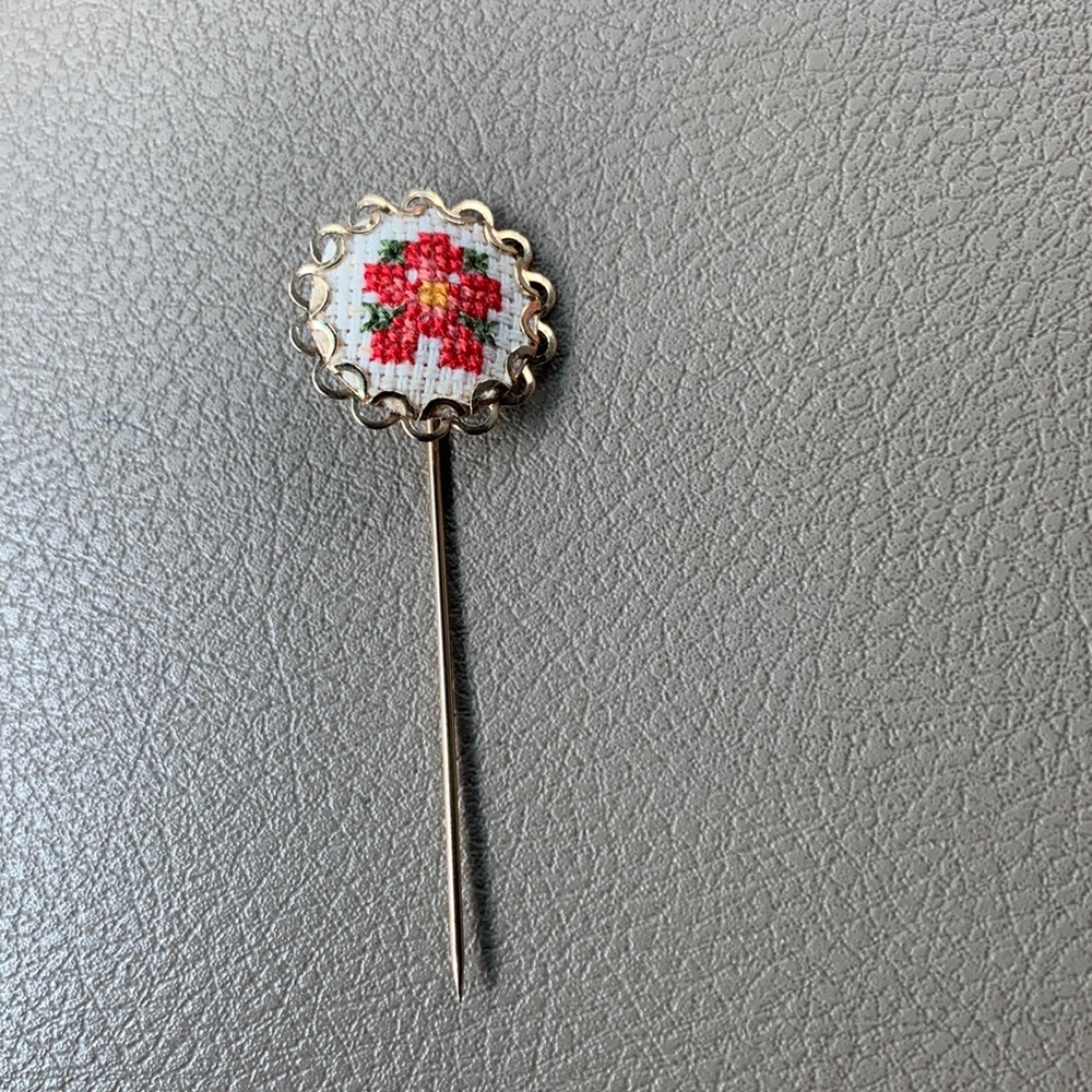 Vintage cross stitch hat or lapel pin